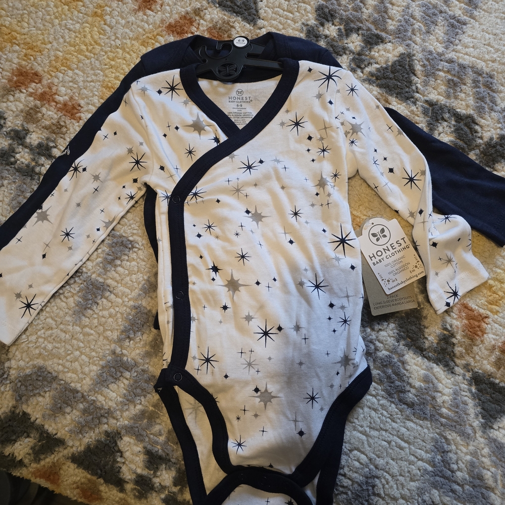 2 Honest Baby Clothing Starry Bodysuits - White and Navy And Navy